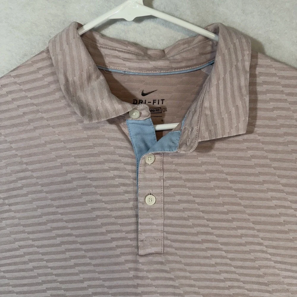 Nike Dri-FIT Standard‎ Fit Polo Shirt Men's L Pink Striped Golf Comfort